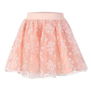 GIRLS FLORAL TULLE SKIRT - PEACH