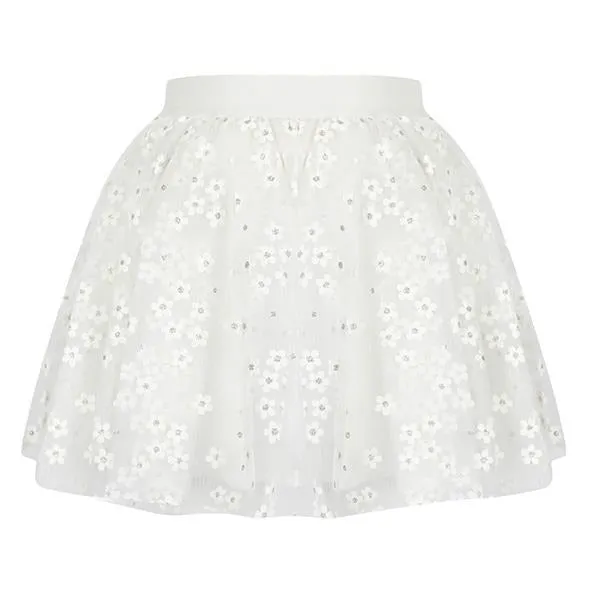 GIRLS FLORAL TULLE SKIRT - WHITE