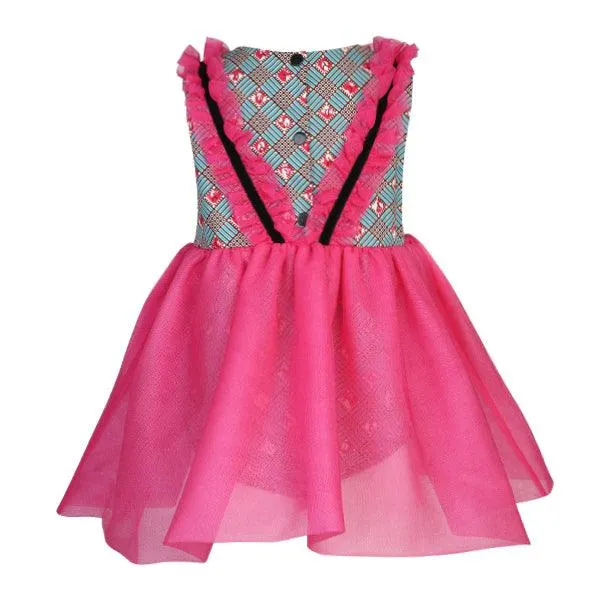 GIRLS PINK TULLE ANKARA DRESS