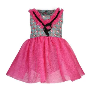 GIRLS PINK TULLE ANKARA DRESS