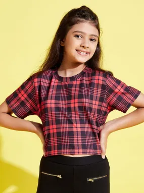 Girls Red & Black Check Print Crop Top