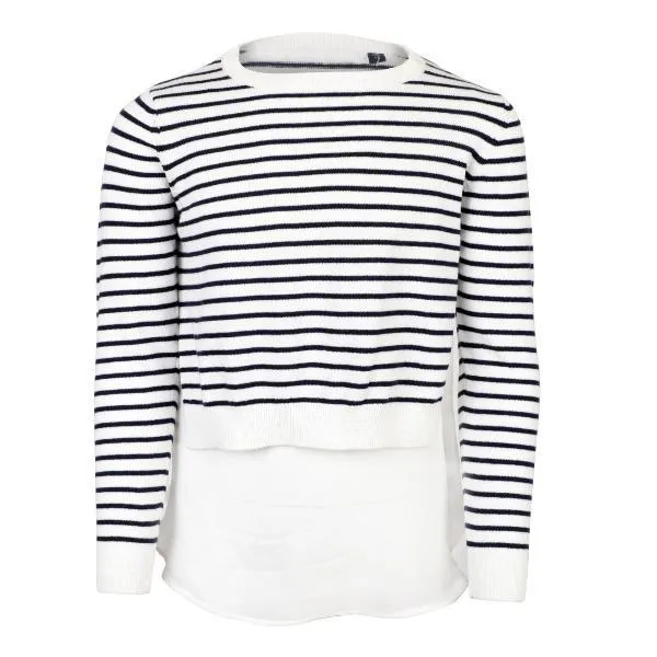 GIRLS STRIPED TOP - NAVY BLUE AND WHITE