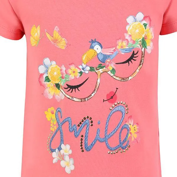 GIRLS T-SHIRT WITH SMILE PRINT - PINK