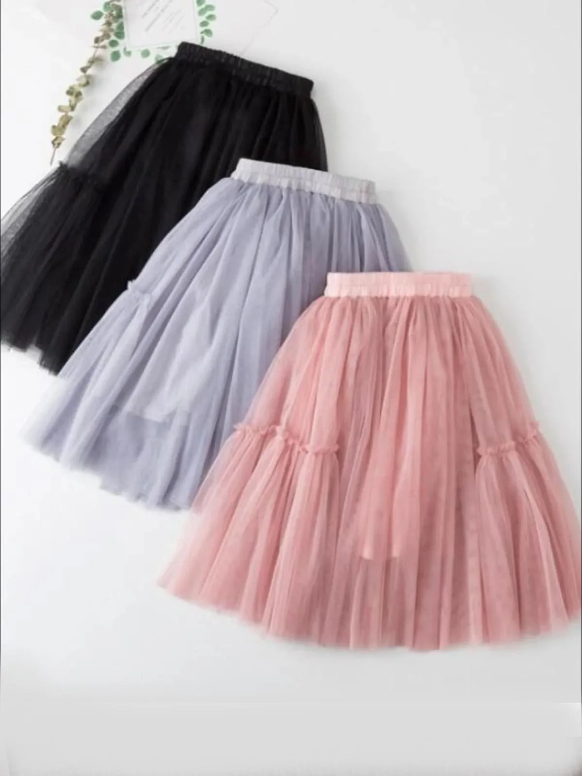 Girls Tulle Layered Midi Tutu Skirt