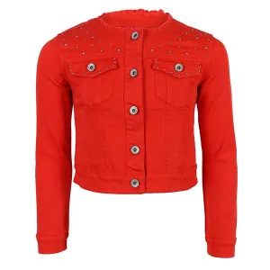 GIRLS TWILL JACKET WITH LONG SLEEVES - RED