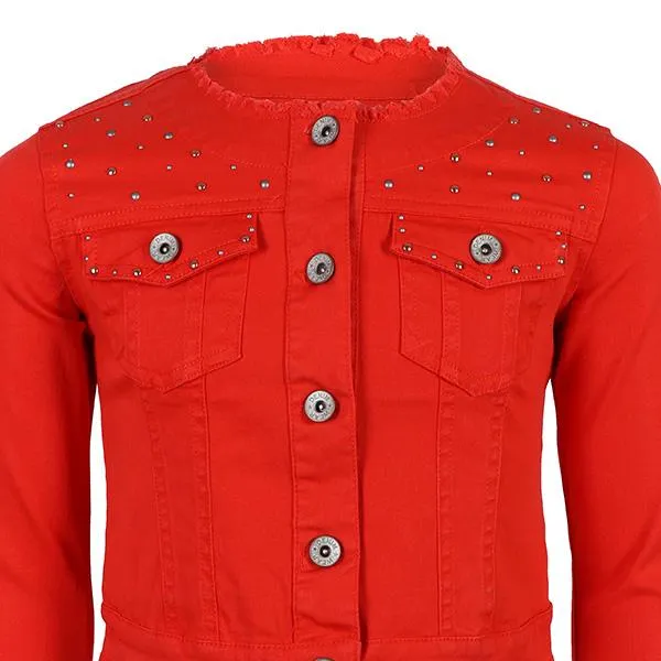 GIRLS TWILL JACKET WITH LONG SLEEVES - RED