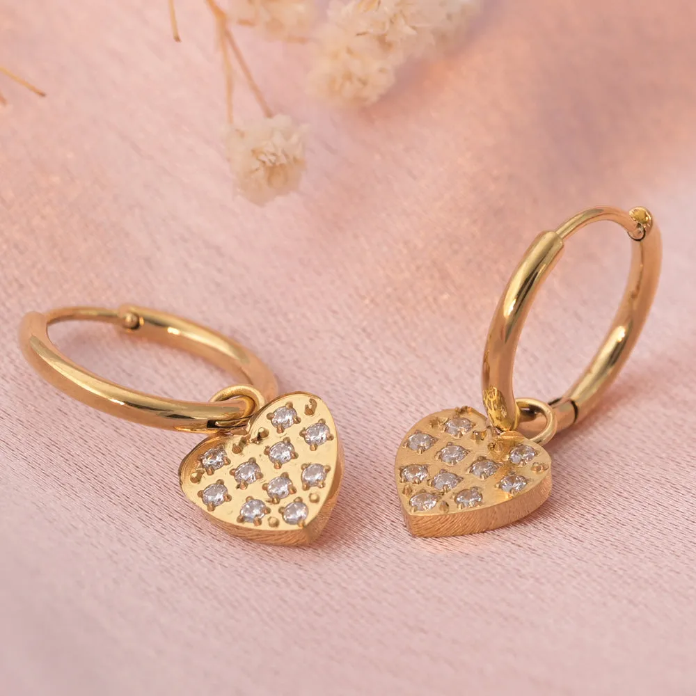 Glittering Heart Hoop Earrings