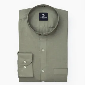 Grey Color Band Collar Solid Shirt For Men