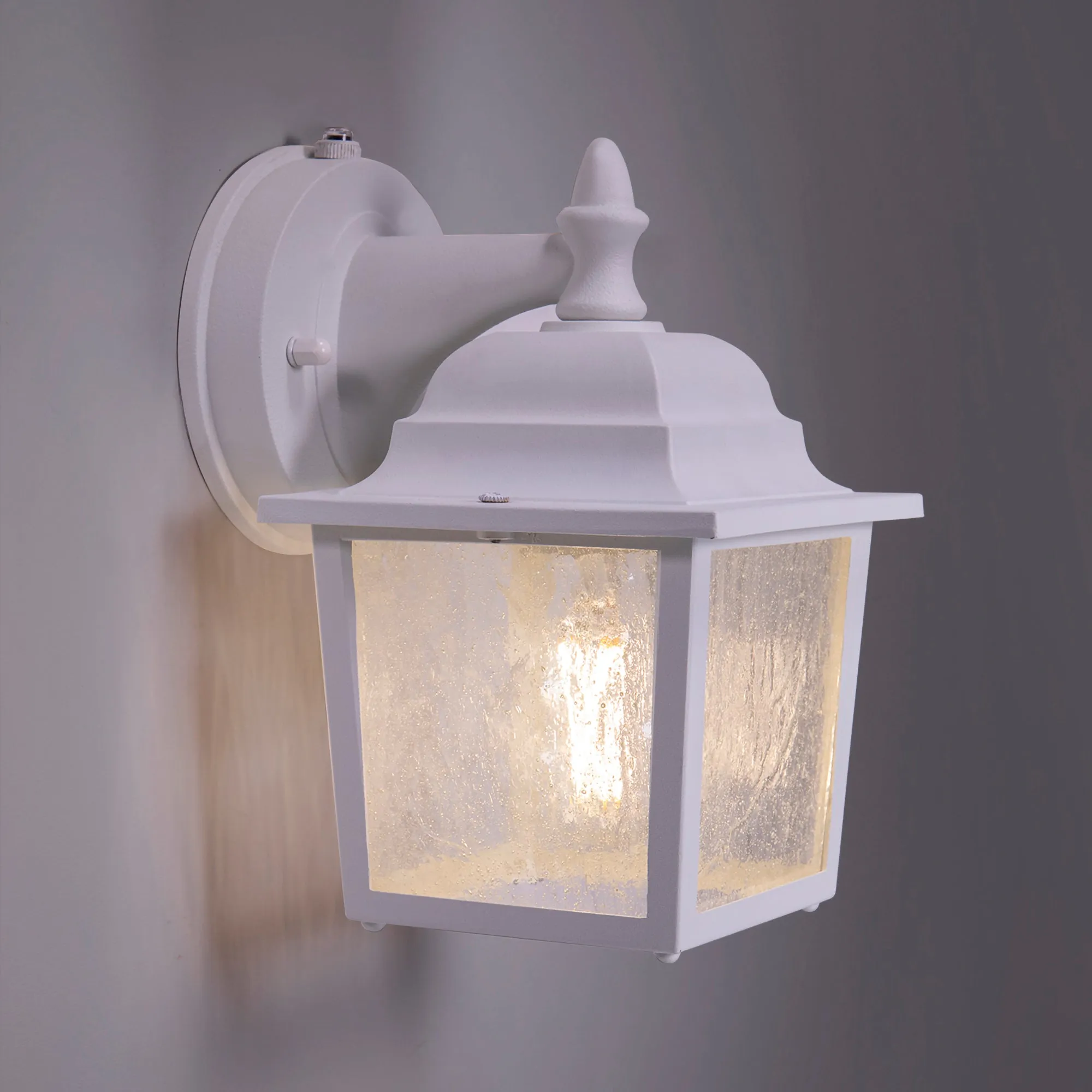 Greystone Outdoor Dusk to Dawn Porch Light, E26 Standard Socket, Wet Location, Seedy Glass, Black, Galvanize Finish, Rustic Bronze or White Finish Available