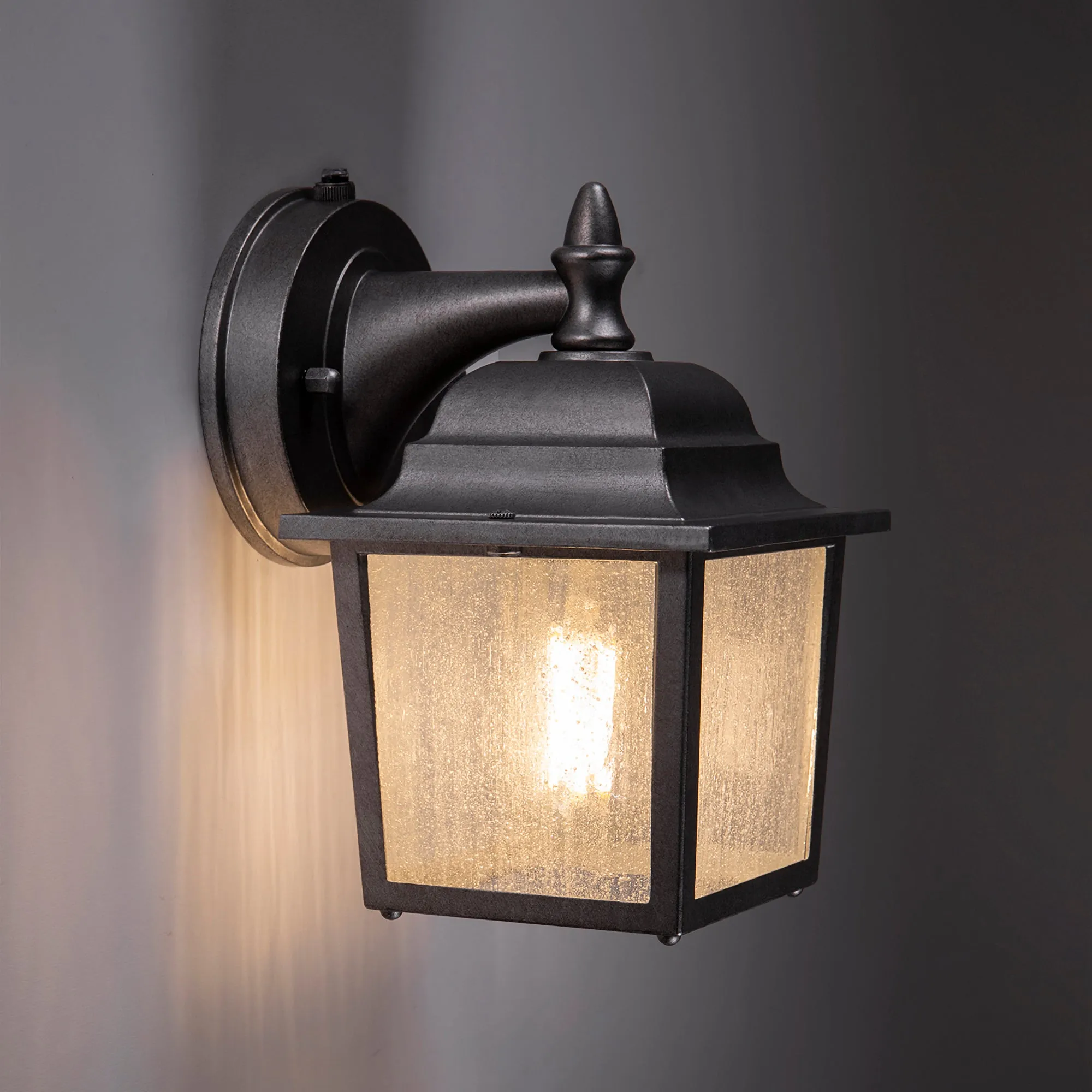 Greystone Outdoor Dusk to Dawn Porch Light, E26 Standard Socket, Wet Location, Seedy Glass, Black, Galvanize Finish, Rustic Bronze or White Finish Available