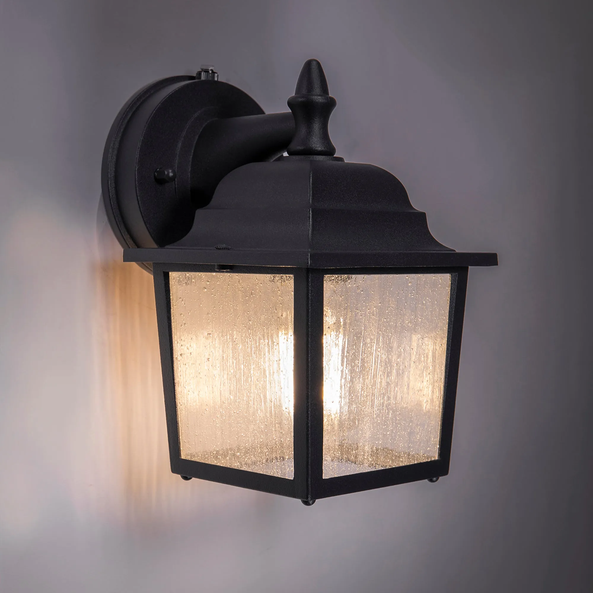 Greystone Outdoor Dusk to Dawn Porch Light, E26 Standard Socket, Wet Location, Seedy Glass, Black, Galvanize Finish, Rustic Bronze or White Finish Available