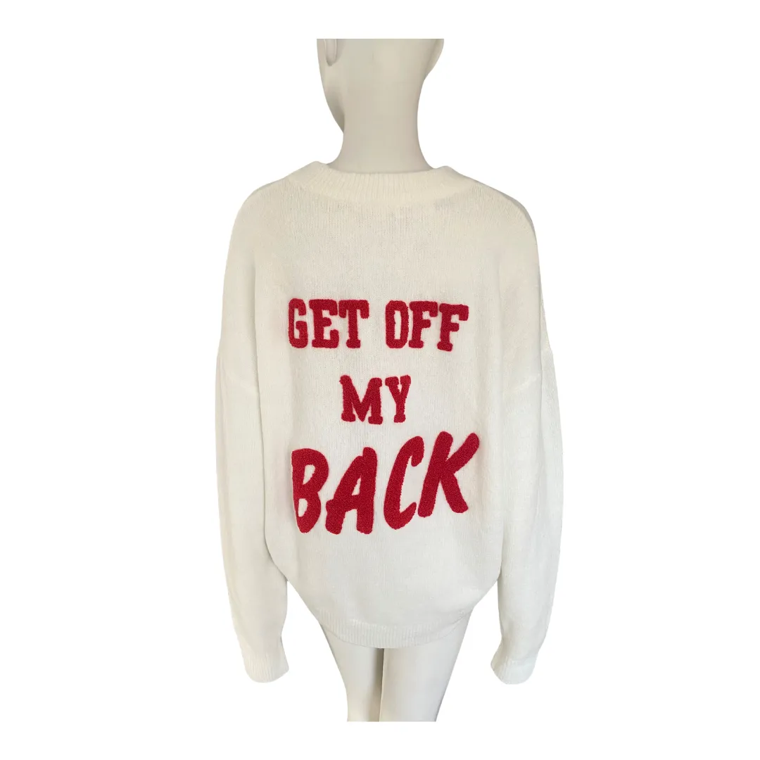 H&M Slogan Jumper “Get Off My Back” Cream Red SIZE M