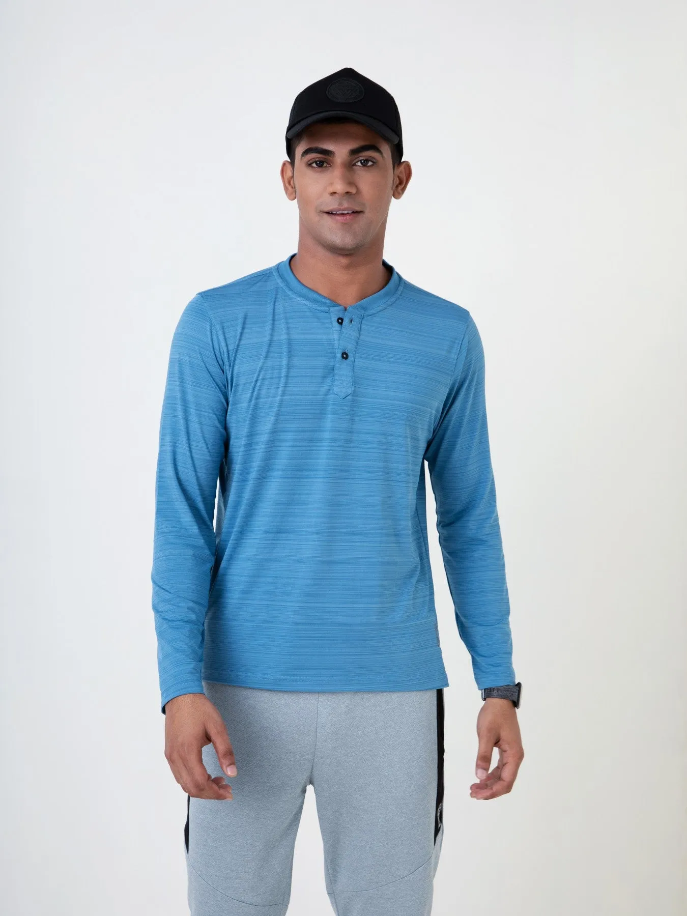 Henley Full Sleeve Blue T-Shirt For men