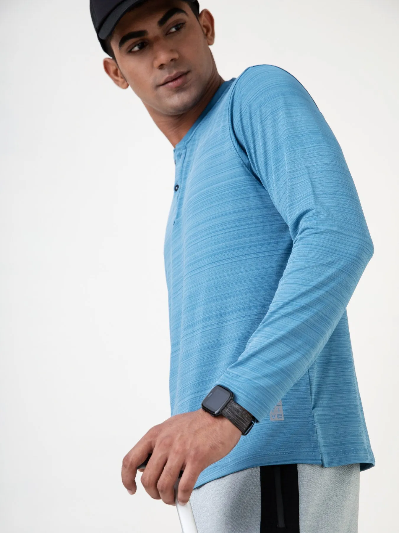 Henley Full Sleeve Blue T-Shirt For men