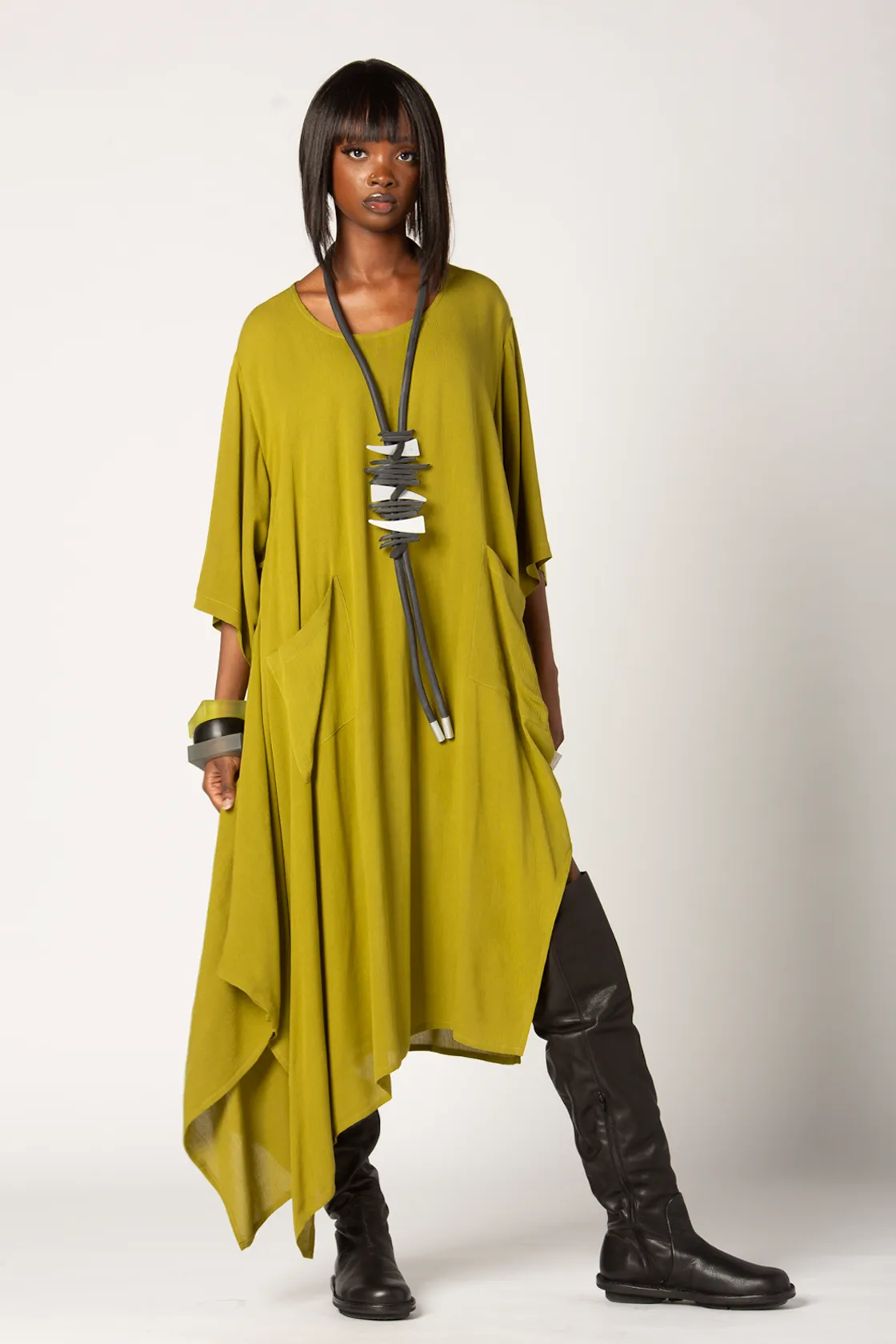 Jade Dress in Green Chartreuse Crinkle