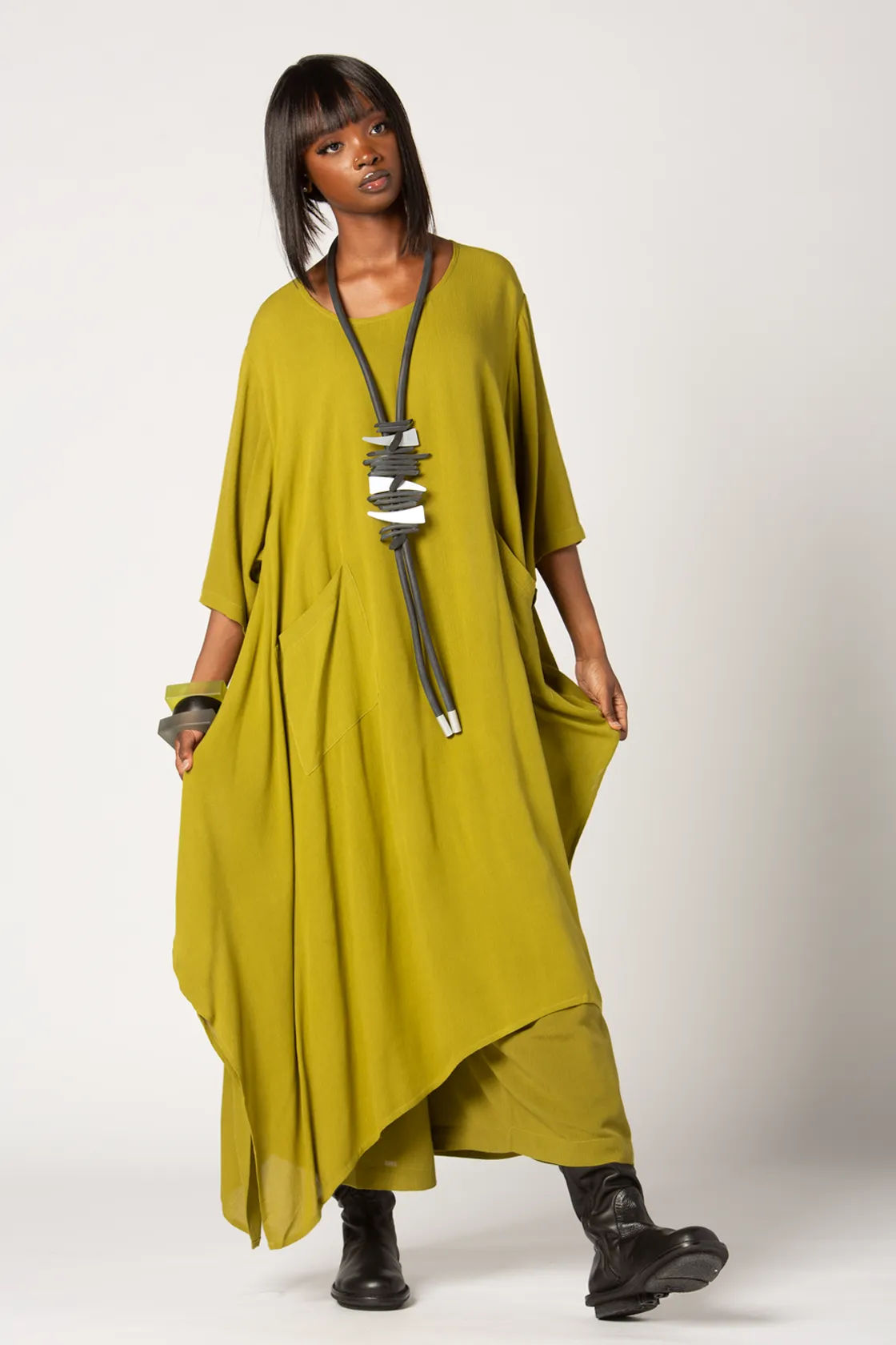 Jade Dress in Green Chartreuse Crinkle