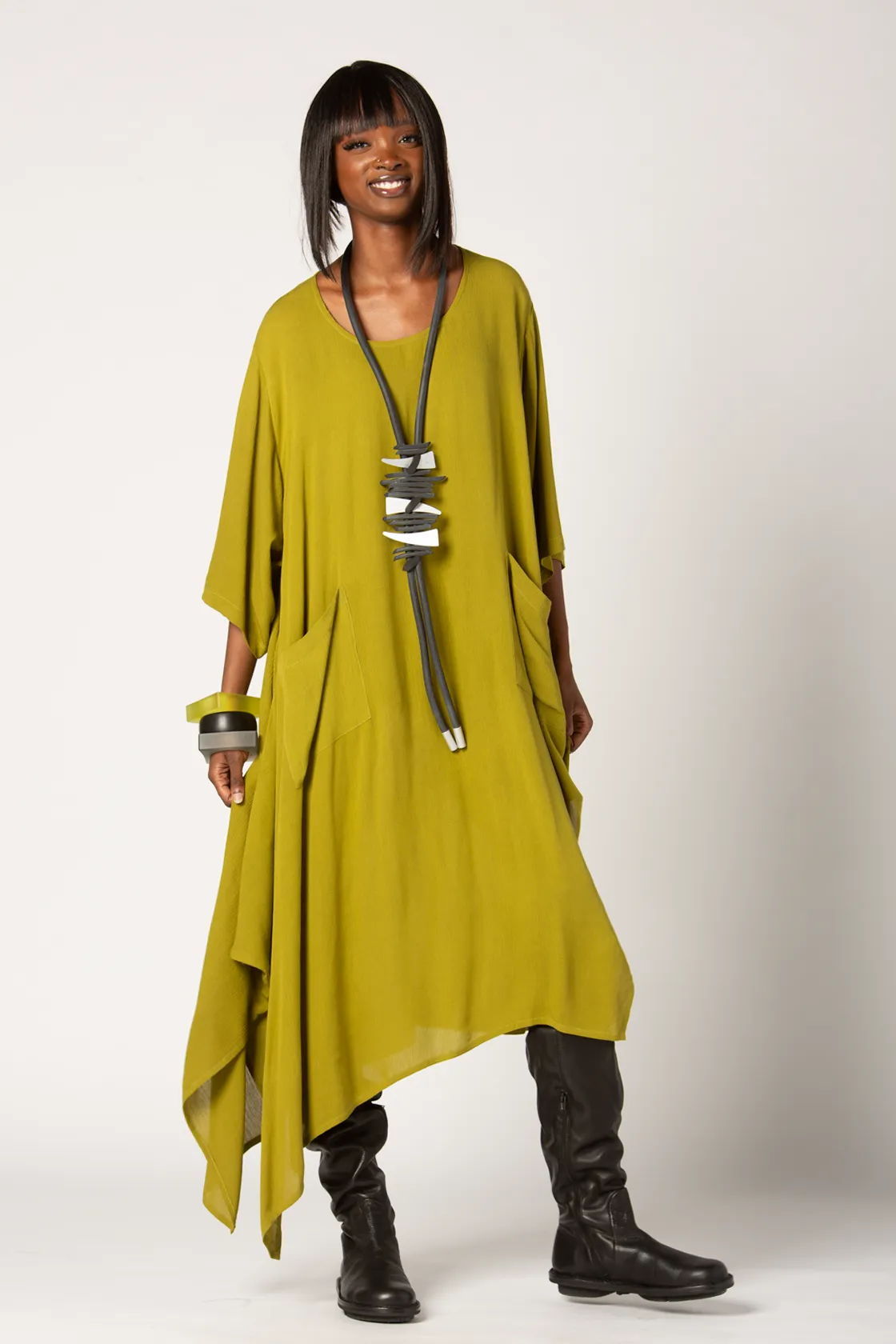 Jade Dress in Green Chartreuse Crinkle