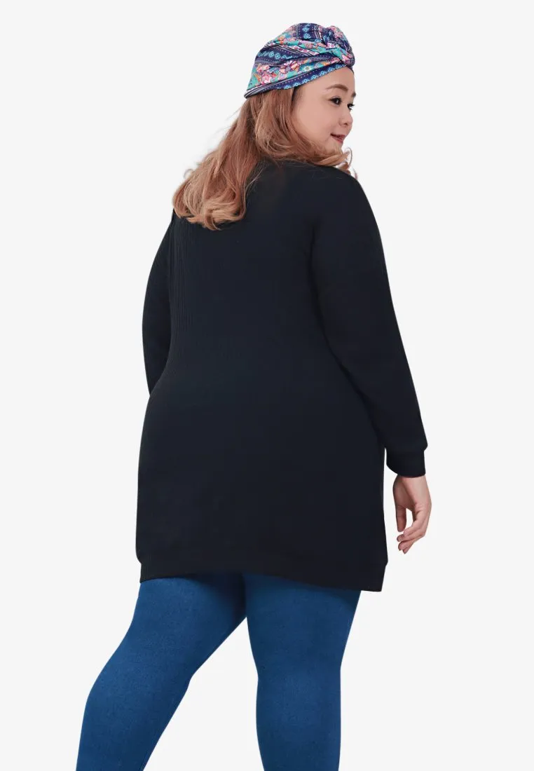 Kreely Long Minimalist Knitted Top - Black