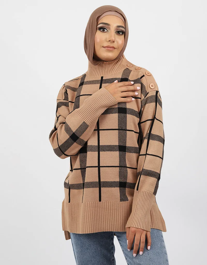 Large Check Knit Top