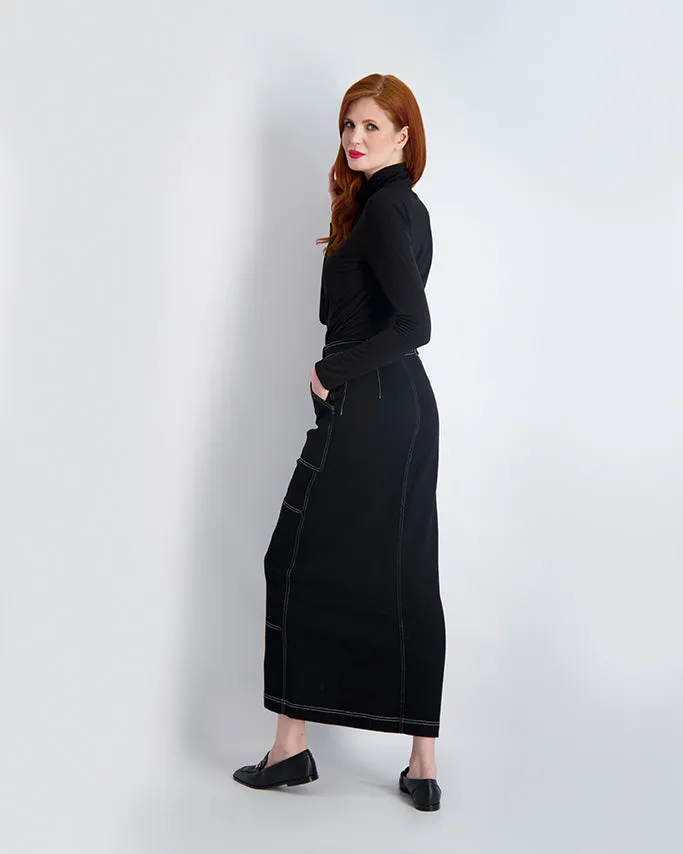 LIMITED EDTN: SEAMED SKIRT-BLACK DENIM