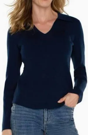 LONG SLEEVE V-NECK COLLARED SWEATER