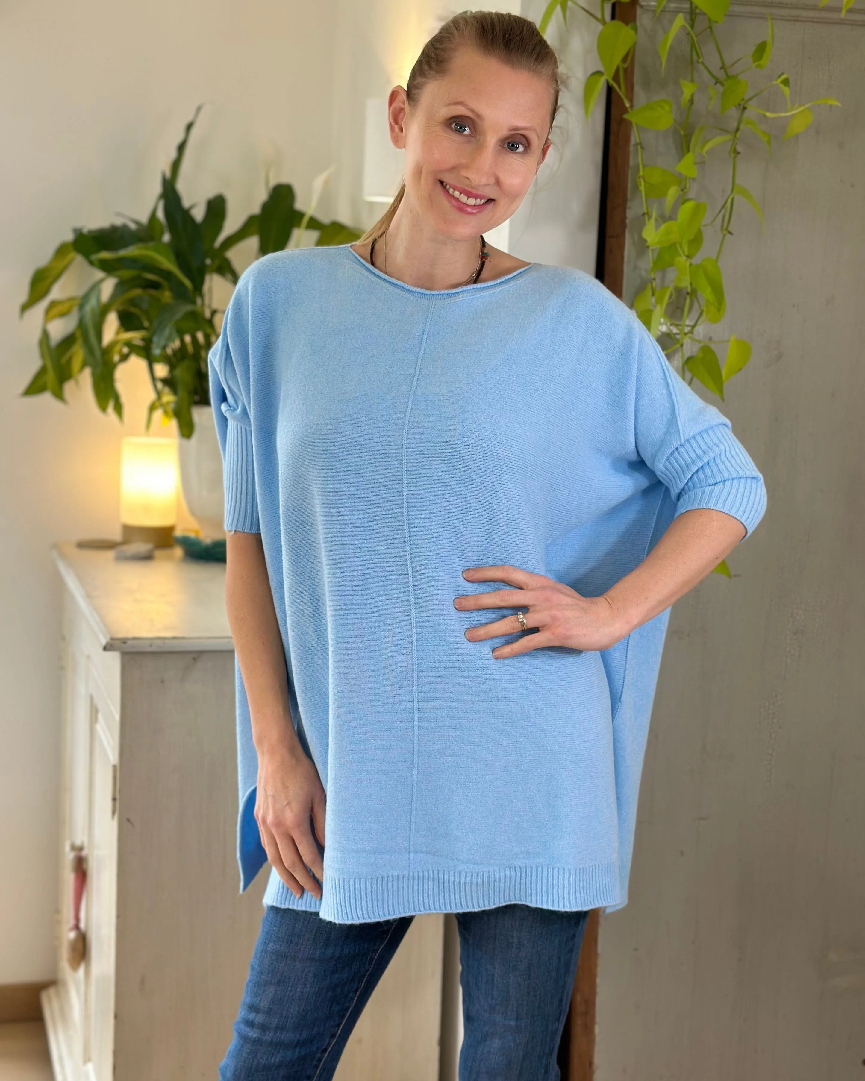 Longline Slouchy Jumper - Blue