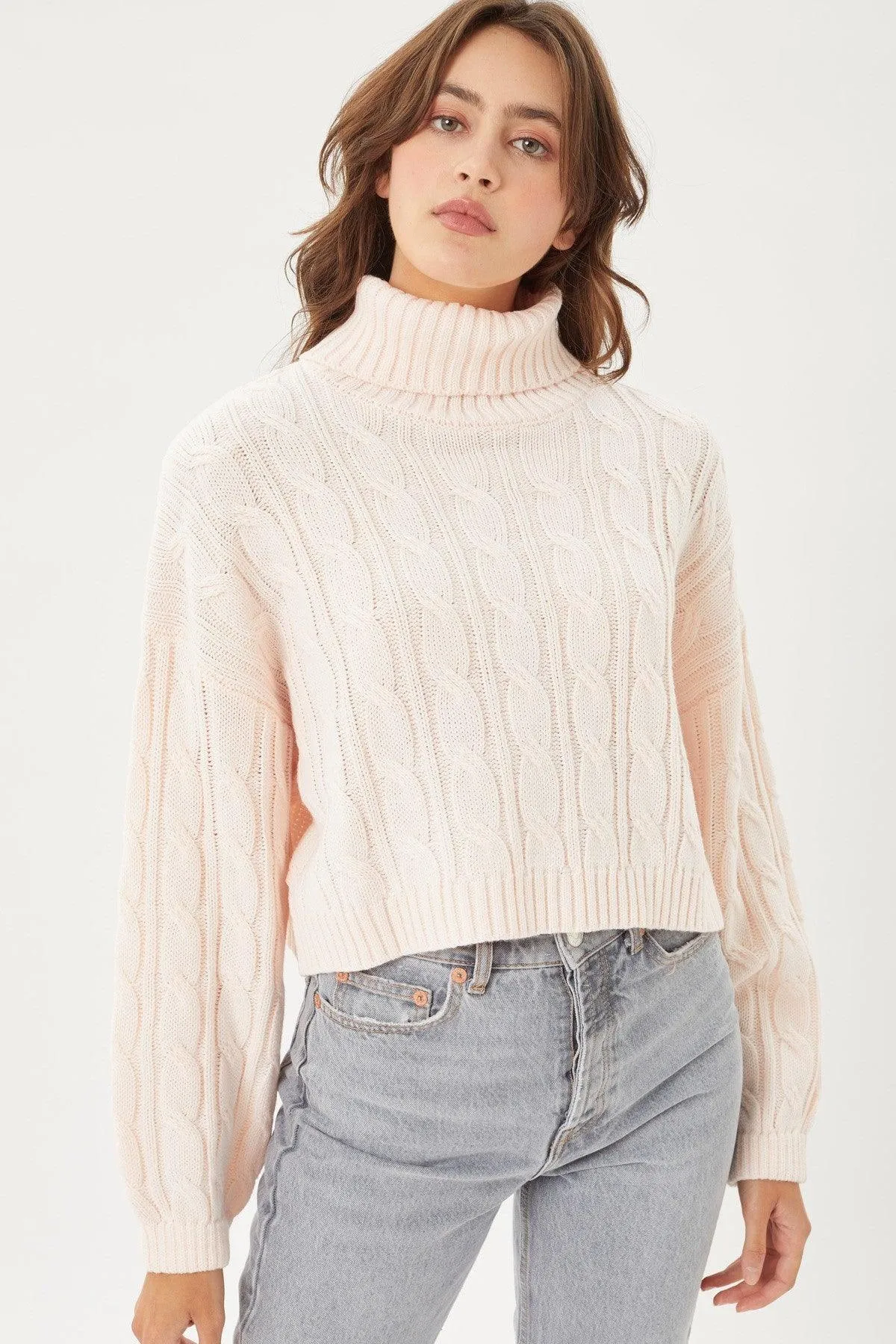 Loose Fit Cable Knit Turtle Neck Sweater