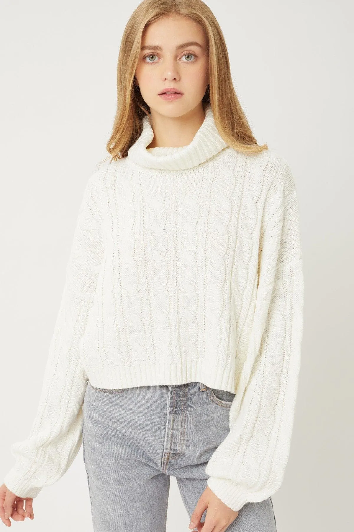 Loose Fit Cable Knit Turtle Neck Sweater