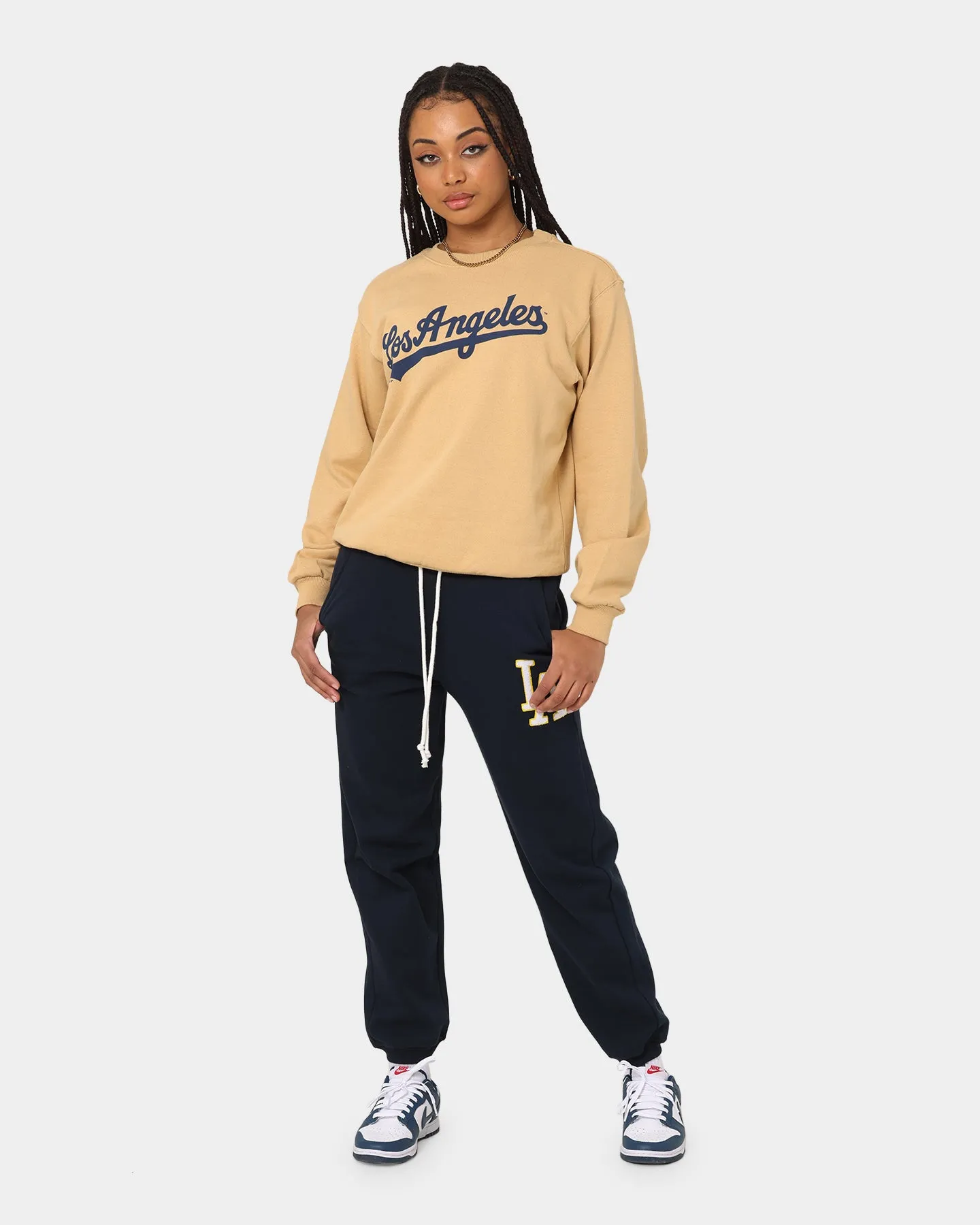 Majestic Athletic Women's Los Angeles Dodgers Heritage Crewneck Tan