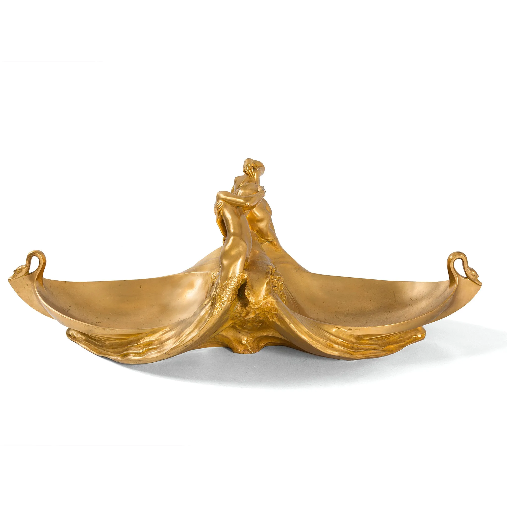 Max Blondat Gilt Bronze "An Embrace" Figural Vide-Poche Dish