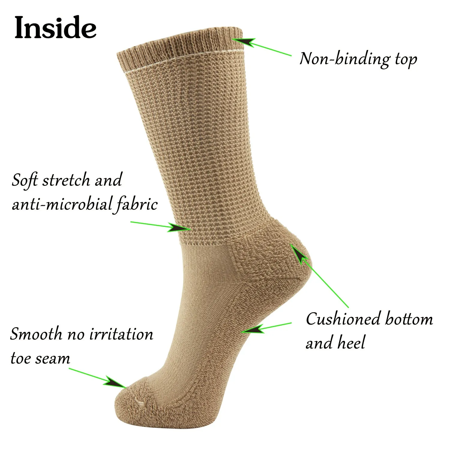 MD Polyester Loose Fit Crew Socks Half Cushion Dress Socks