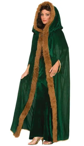 Medieval Adults Fantasy Green Costume Cape with Fur Trim