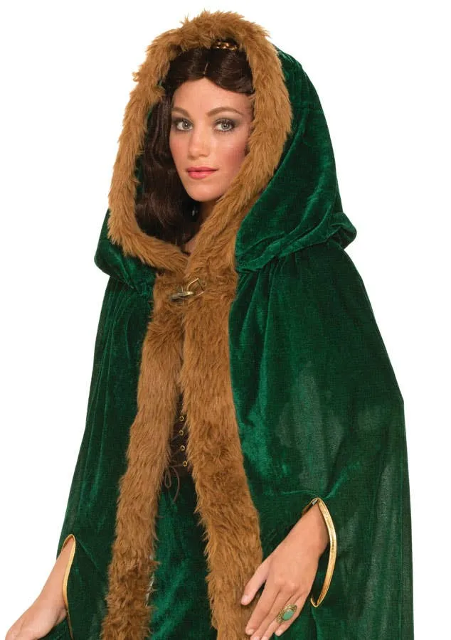 Medieval Adults Fantasy Green Costume Cape with Fur Trim