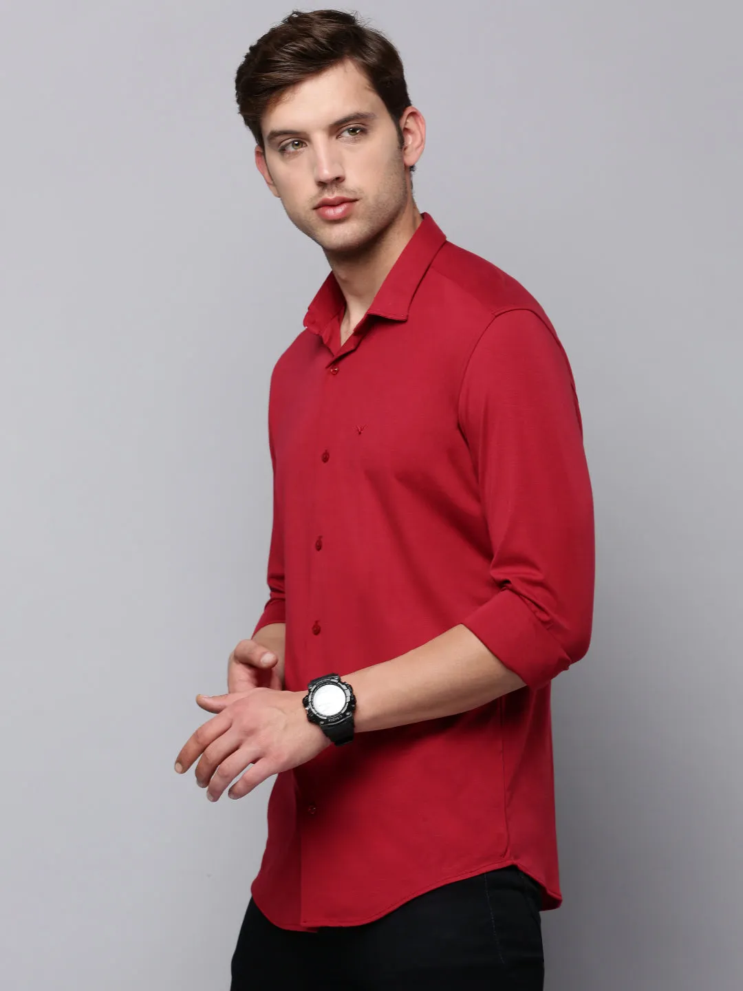 Men Red Solid Casual Shirt