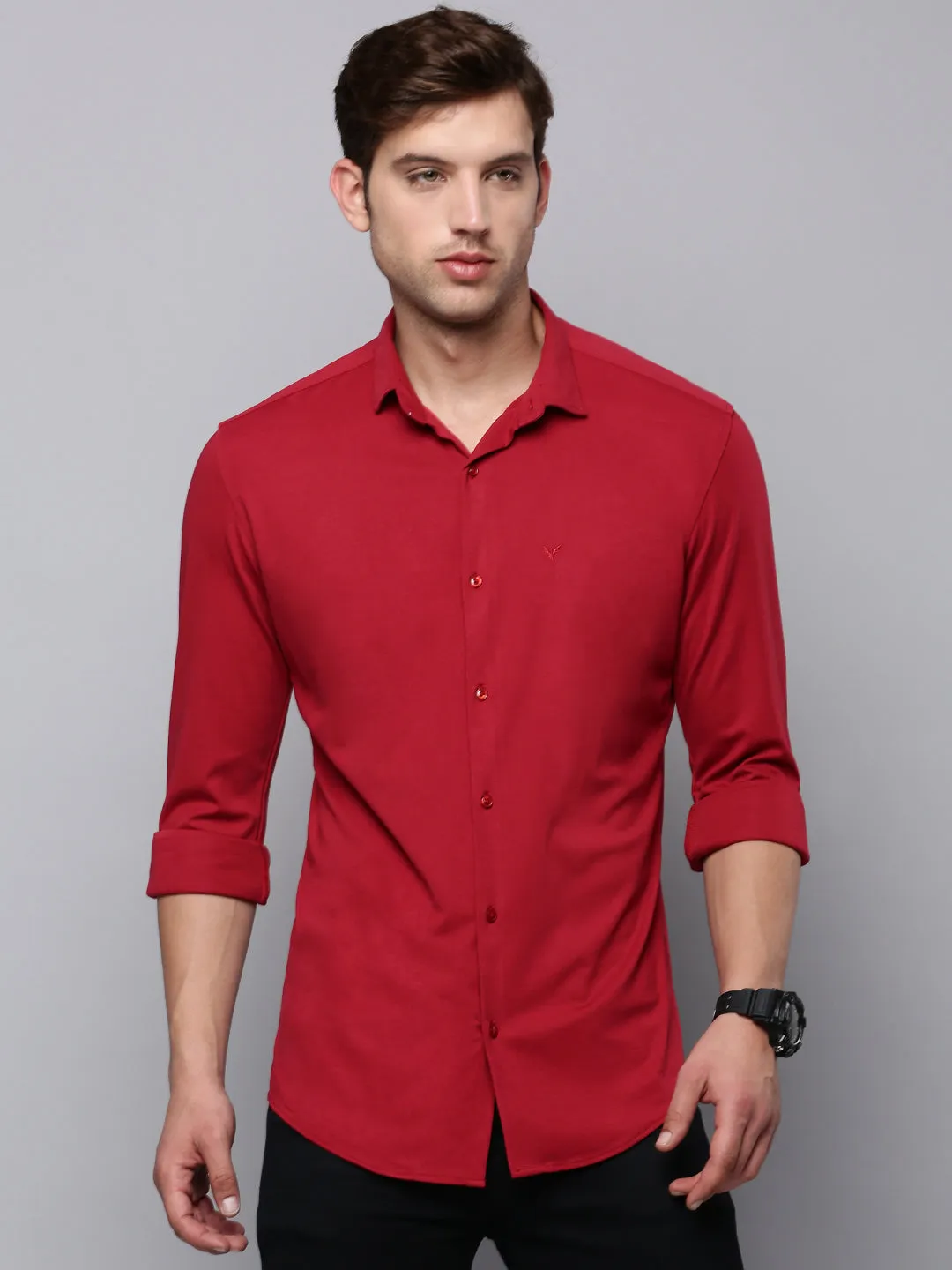 Men Red Solid Casual Shirt