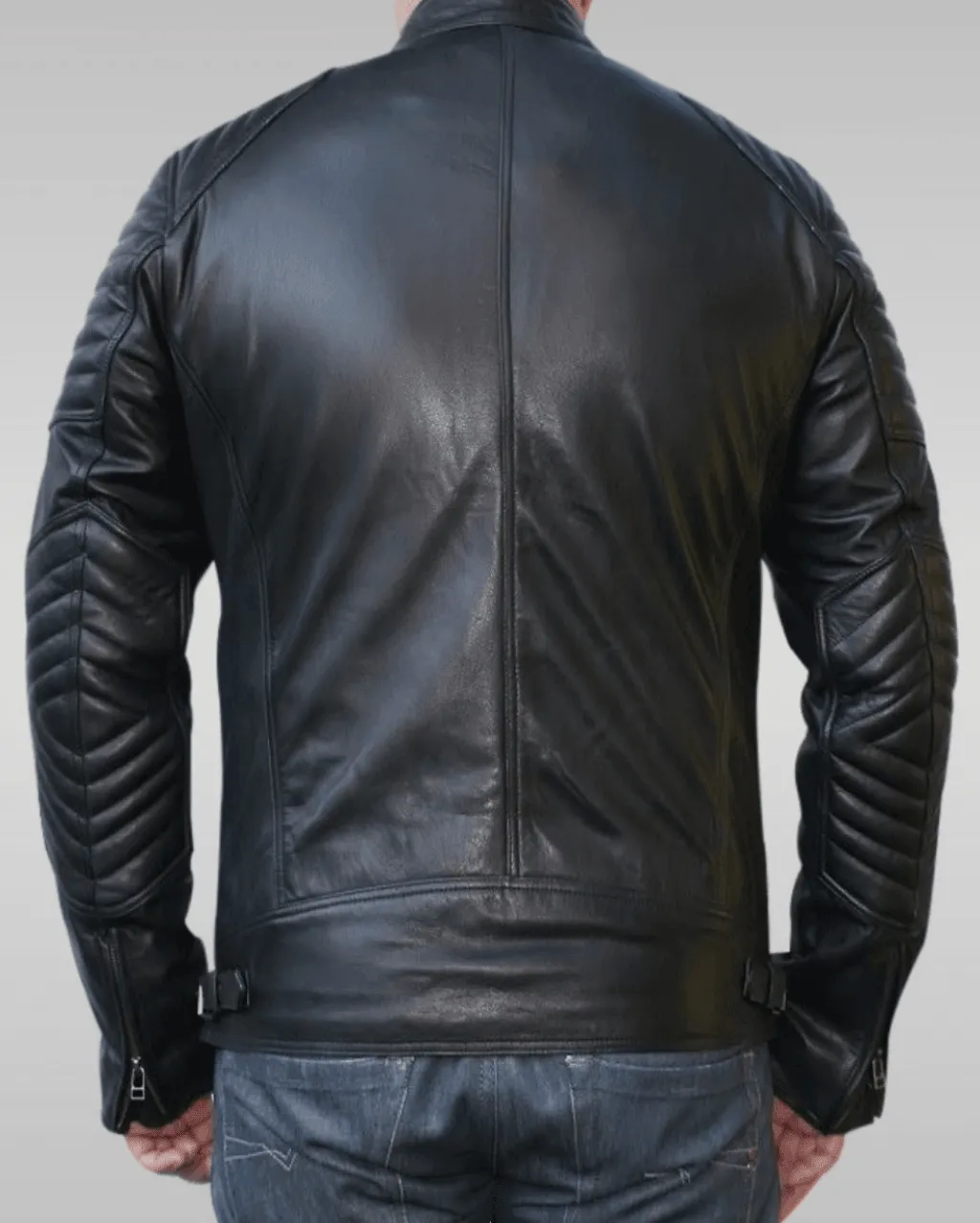 Mens Cafe Racer Checkerboard Motorcycle Leather Jacket