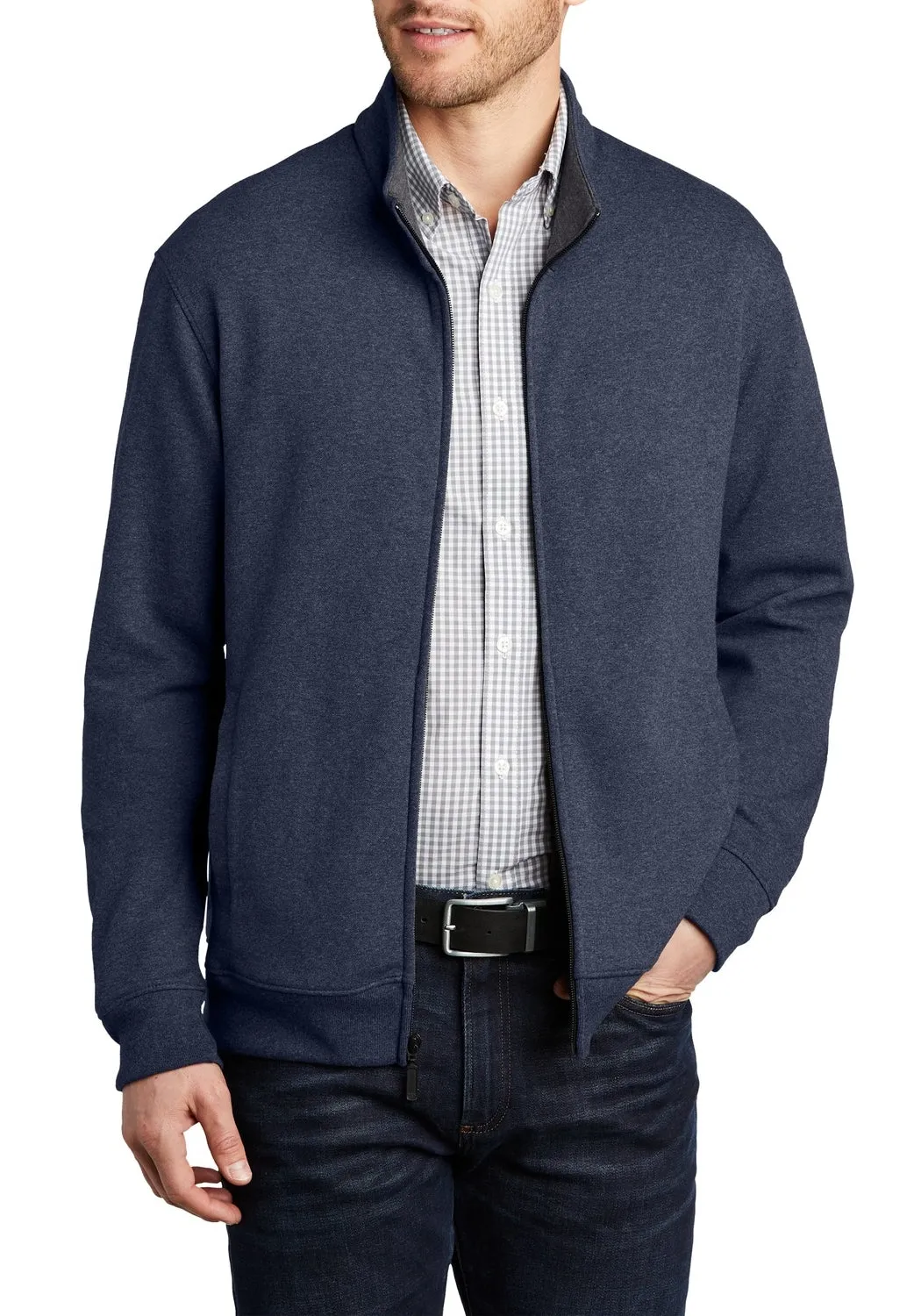 Men's Casual Long Sleeve Interlock Full-Zip Fleece Jacket