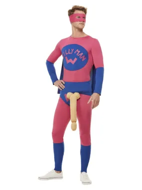 Mens Costume - Willyman Superhero Pink & Blue Costume