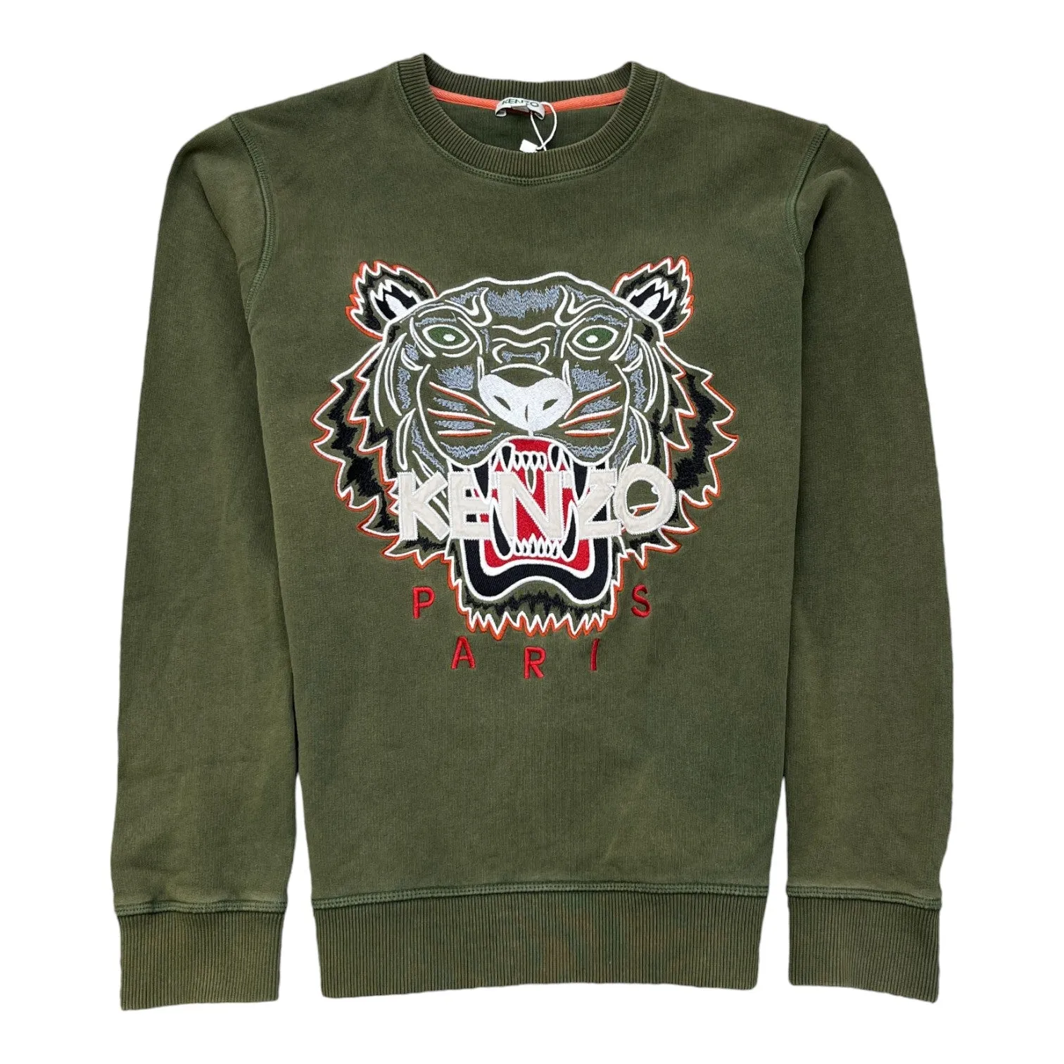 Men's Embroidered Tiger Jumper Khaki Size XS