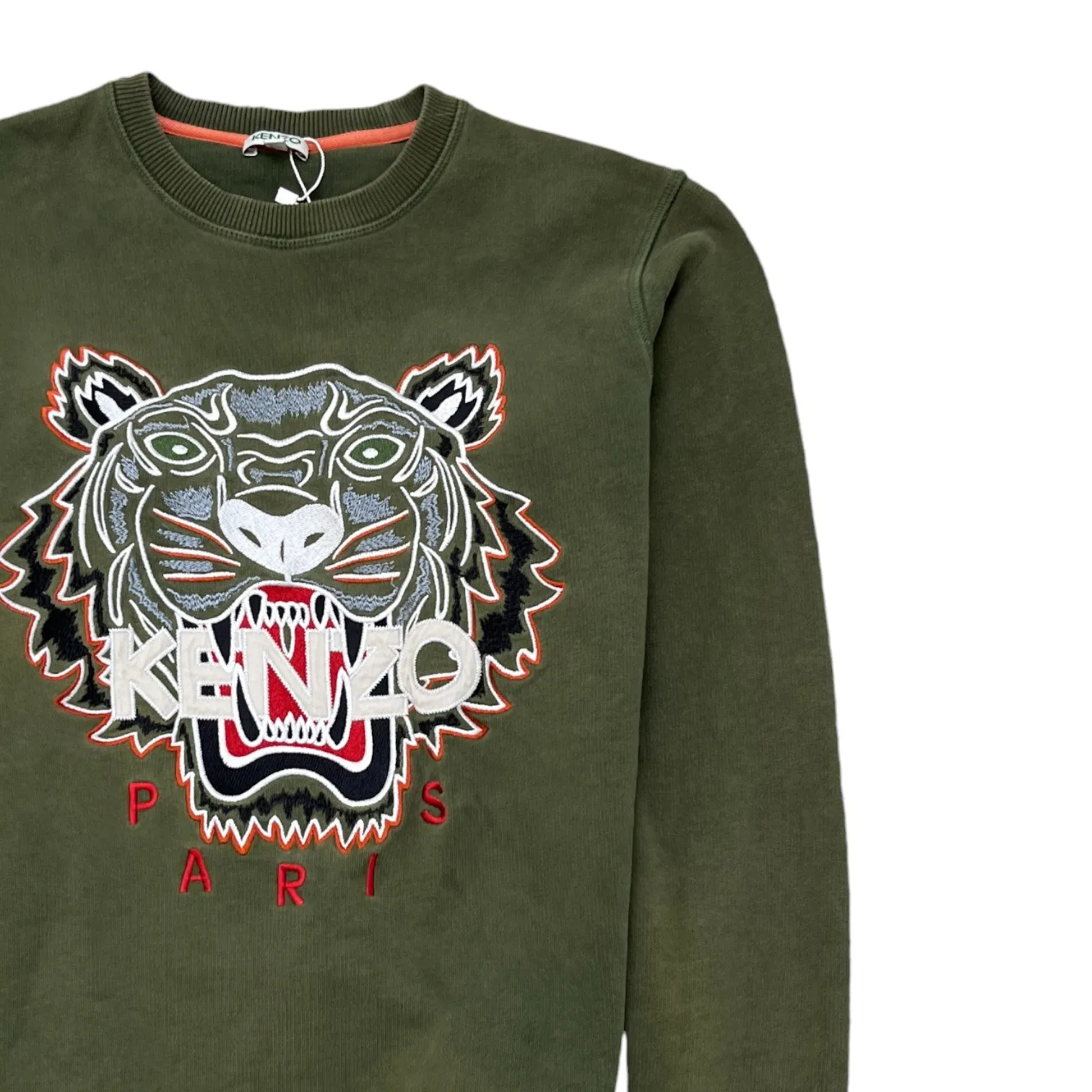 Men's Embroidered Tiger Jumper Khaki Size XS