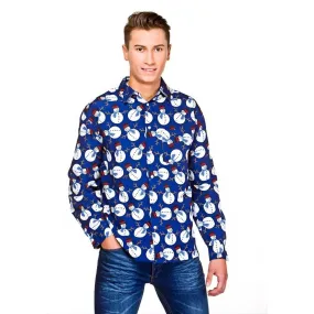 Mens Novelty Christmas Long Sleeve Shirt Snowman Xmas