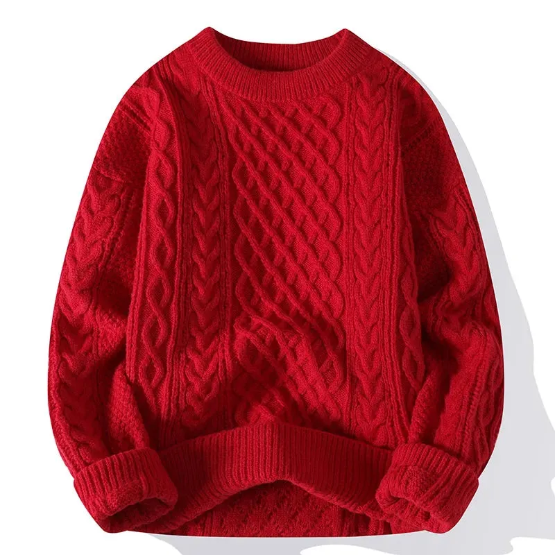 Mens O Neck Solid Colour Knitted Loose Oversized Pullover Sweater