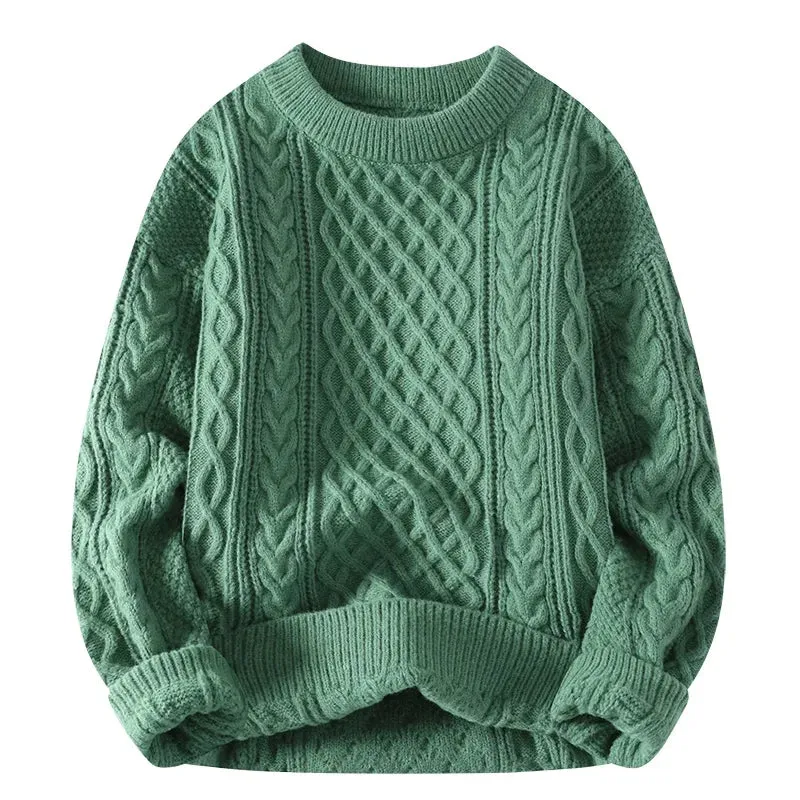 Mens O Neck Solid Colour Knitted Loose Oversized Pullover Sweater