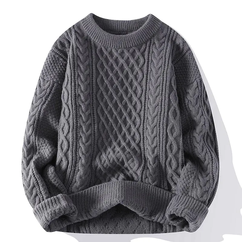 Mens O Neck Solid Colour Knitted Loose Oversized Pullover Sweater