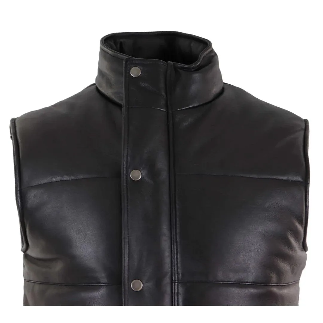 Mens Real Leather Waistcoat Gilet Quilted Puffer Design Warm Zip Casual