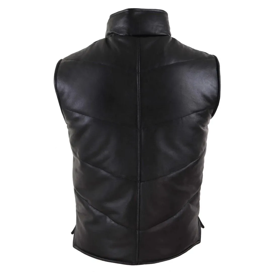 Mens Real Leather Waistcoat Gilet Quilted Puffer Design Warm Zip Casual