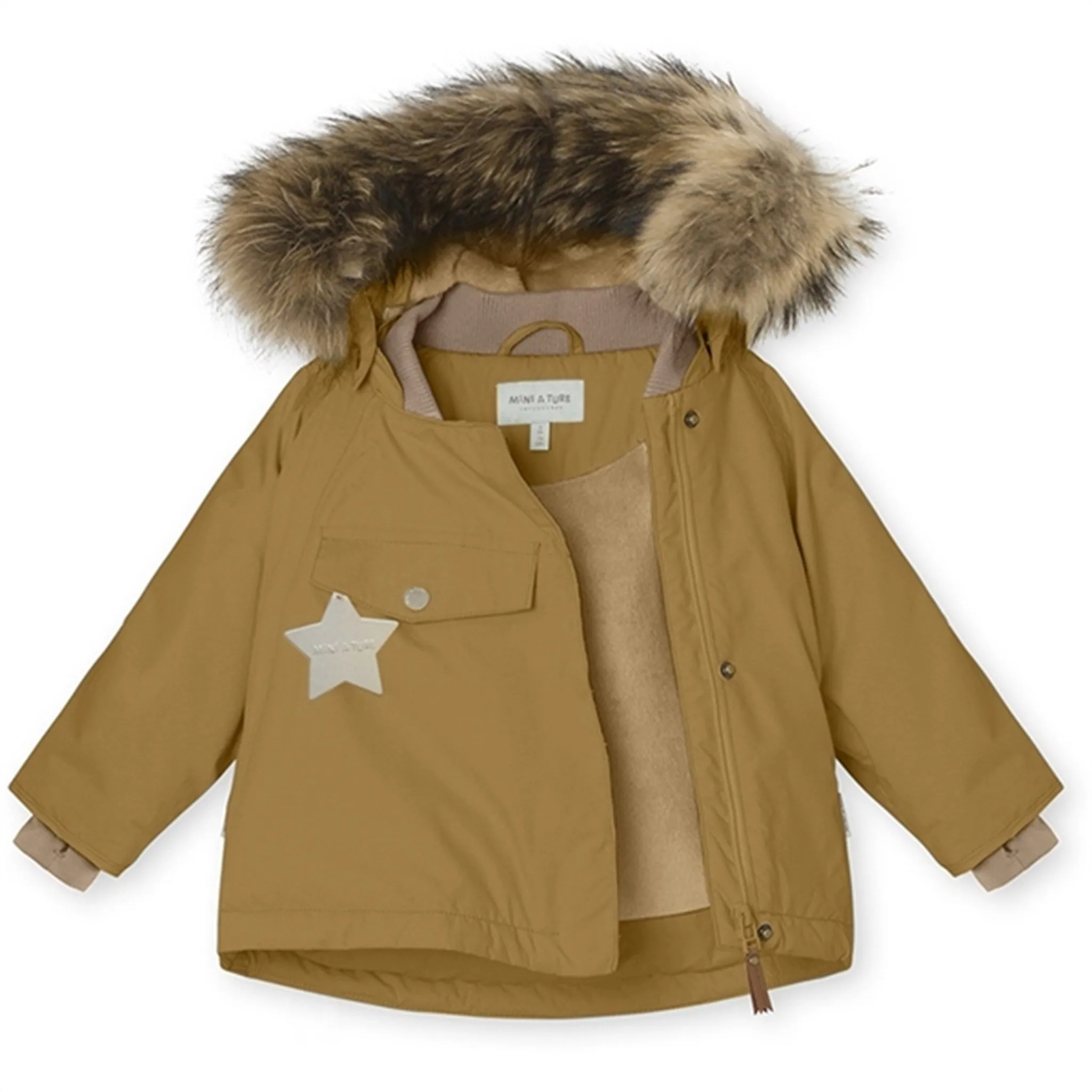 MINI A TURE Wang Fleece Fur Winter Jacket Medal Bronze