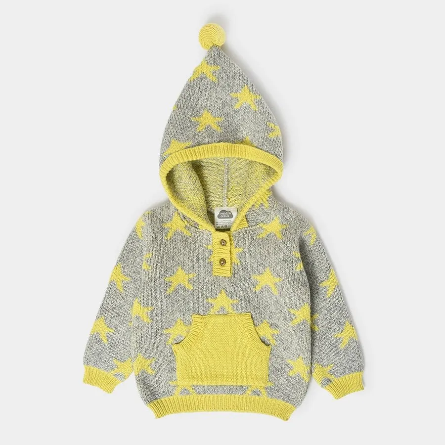 Misty Printed Yellow Hooded Sweater