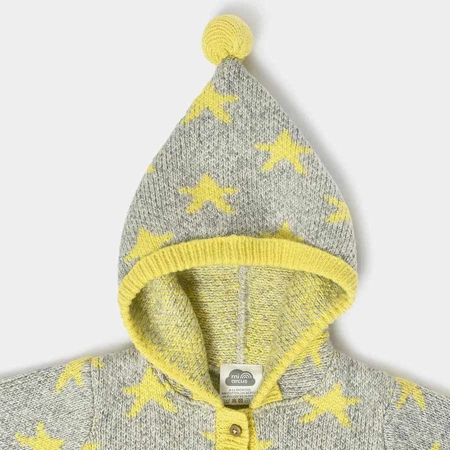 Misty Printed Yellow Hooded Sweater