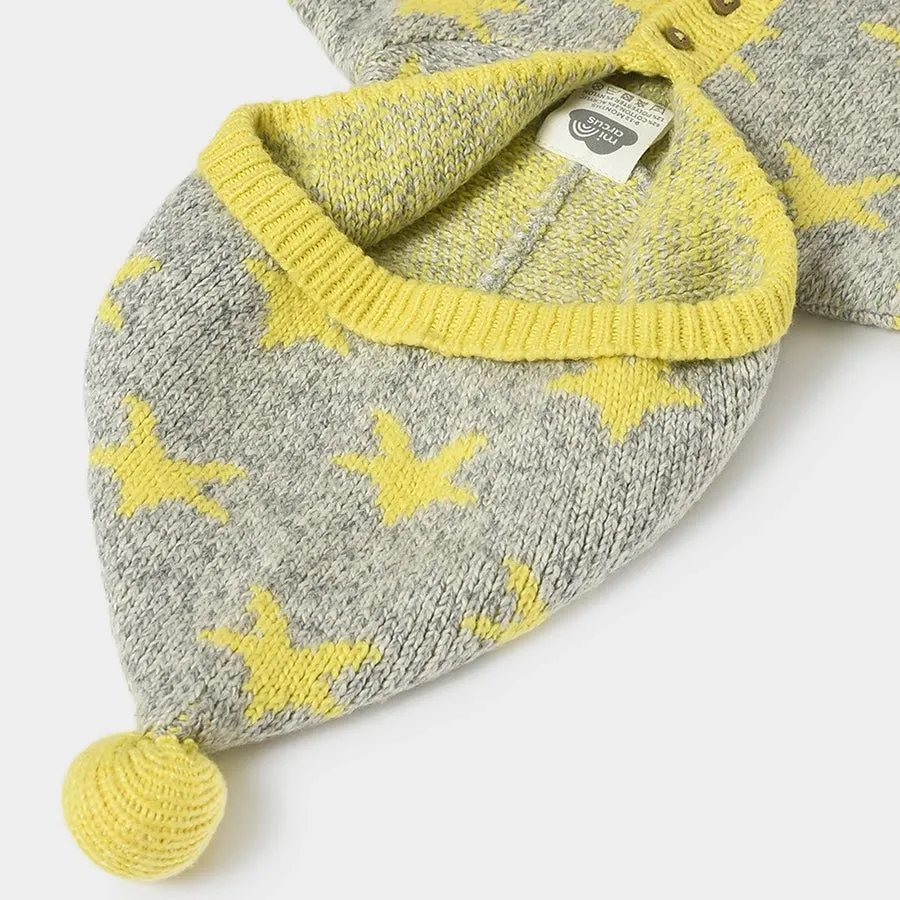 Misty Printed Yellow Hooded Sweater